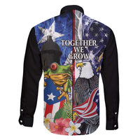 United States Puerto Rico Family Matching Off Shoulder Short Dress and Hawaiian Shirt USA Eagle Coqui Drum Tropical Flowers - Wonder Print Shop