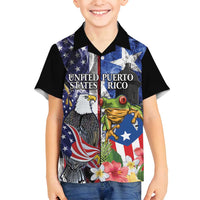 United States Puerto Rico Family Matching Off Shoulder Short Dress and Hawaiian Shirt USA Eagle Coqui Drum Tropical Flowers - Wonder Print Shop
