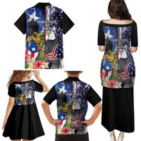 United States Puerto Rico Family Matching Puletasi and Hawaiian Shirt USA Eagle Coqui Drum Tropical Flowers - Wonder Print Shop