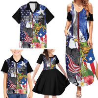 United States Puerto Rico Family Matching Summer Maxi Dress and Hawaiian Shirt USA Eagle Coqui Drum Tropical Flowers - Wonder Print Shop