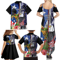 United States Puerto Rico Family Matching Summer Maxi Dress and Hawaiian Shirt USA Eagle Coqui Drum Tropical Flowers - Wonder Print Shop