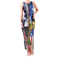 United States Puerto Rico Family Matching Tank Maxi Dress and Hawaiian Shirt USA Eagle Coqui Drum Tropical Flowers - Wonder Print Shop