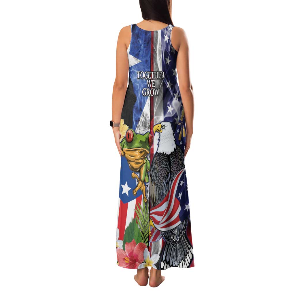 United States Puerto Rico Family Matching Tank Maxi Dress and Hawaiian Shirt USA Eagle Coqui Drum Tropical Flowers - Wonder Print Shop