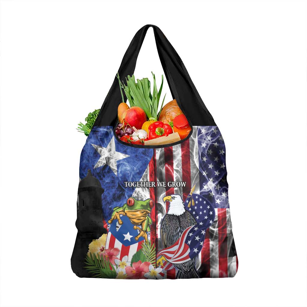 United States Puerto Rico Grocery Bag USA Eagle Coqui Drum Tropical Flowers - Wonder Print Shop