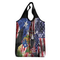 United States Puerto Rico Grocery Bag USA Eagle Coqui Drum Tropical Flowers - Wonder Print Shop