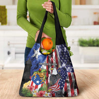 United States Puerto Rico Grocery Bag USA Eagle Coqui Drum Tropical Flowers - Wonder Print Shop