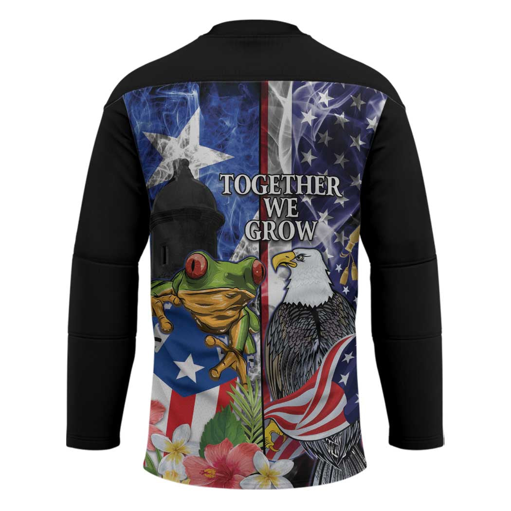 United States Puerto Rico Hockey Jersey USA Eagle Coqui Drum Tropical Flowers - Wonder Print Shop