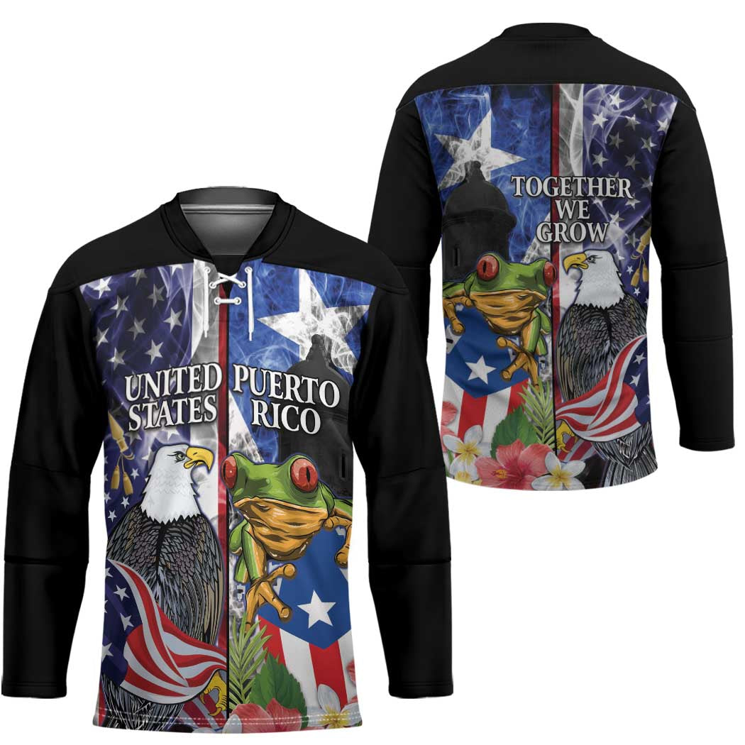 United States Puerto Rico Hockey Jersey USA Eagle Coqui Drum Tropical Flowers - Wonder Print Shop