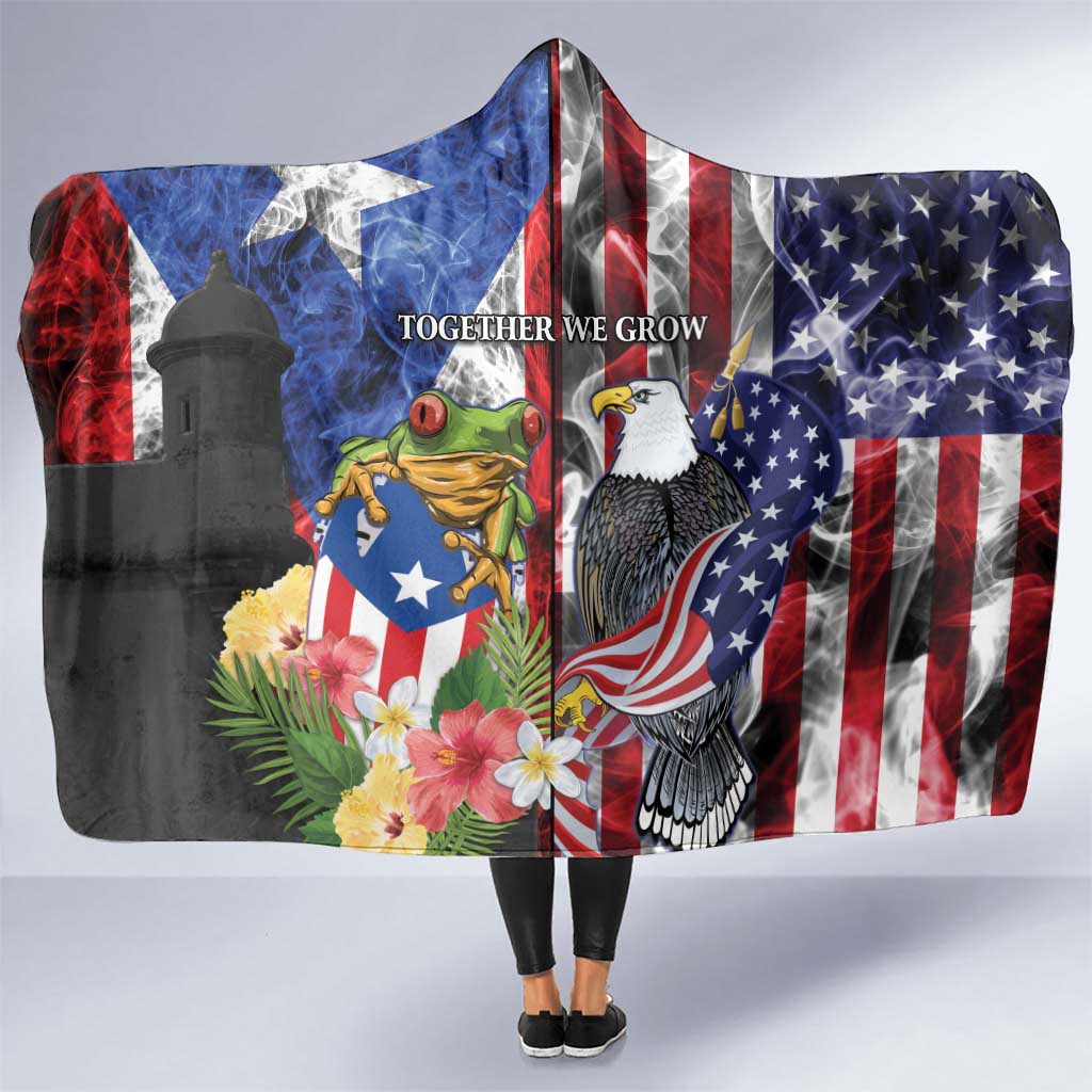 United States Puerto Rico Hooded Blanket USA Eagle Coqui Drum Tropical Flowers - Wonder Print Shop