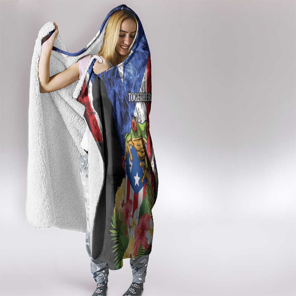 United States Puerto Rico Hooded Blanket USA Eagle Coqui Drum Tropical Flowers - Wonder Print Shop