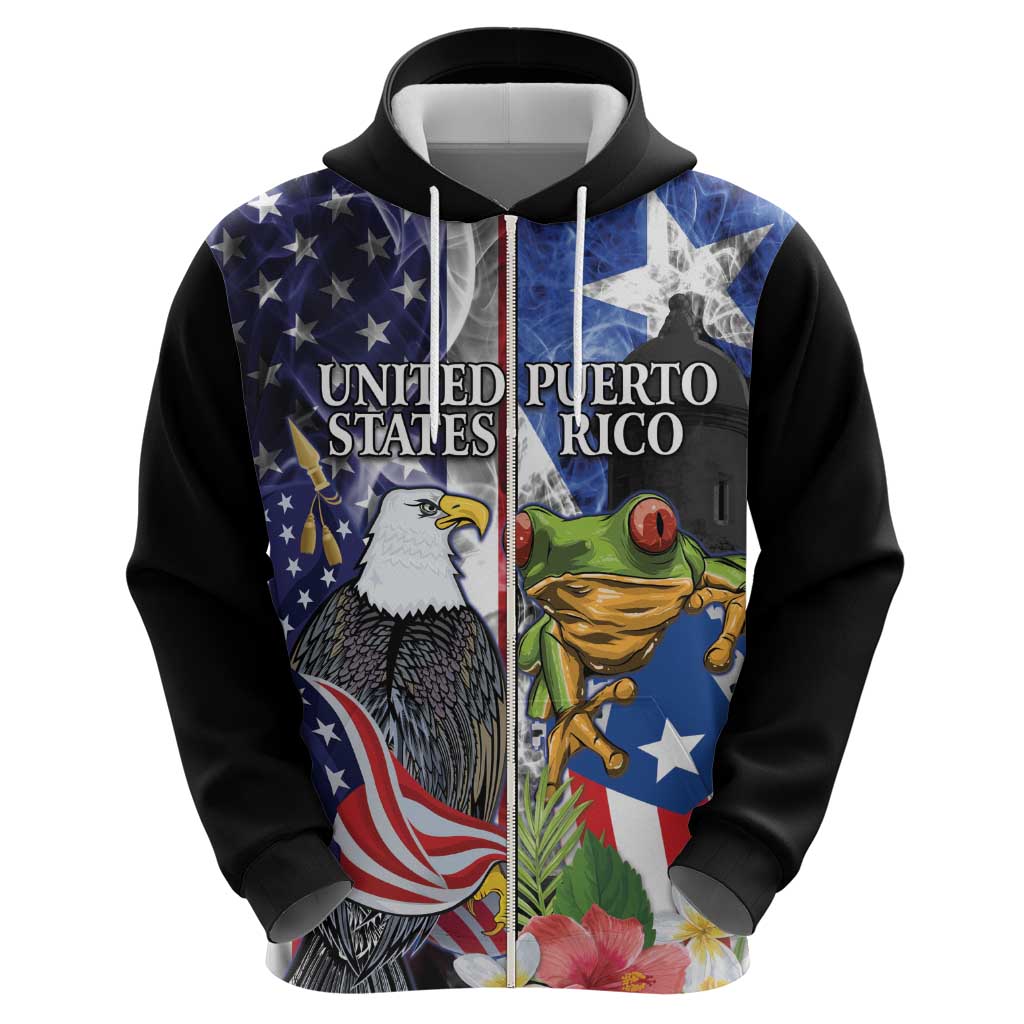 United States Puerto Rico Hoodie USA Eagle Coqui Drum Tropical Flowers - Wonder Print Shop