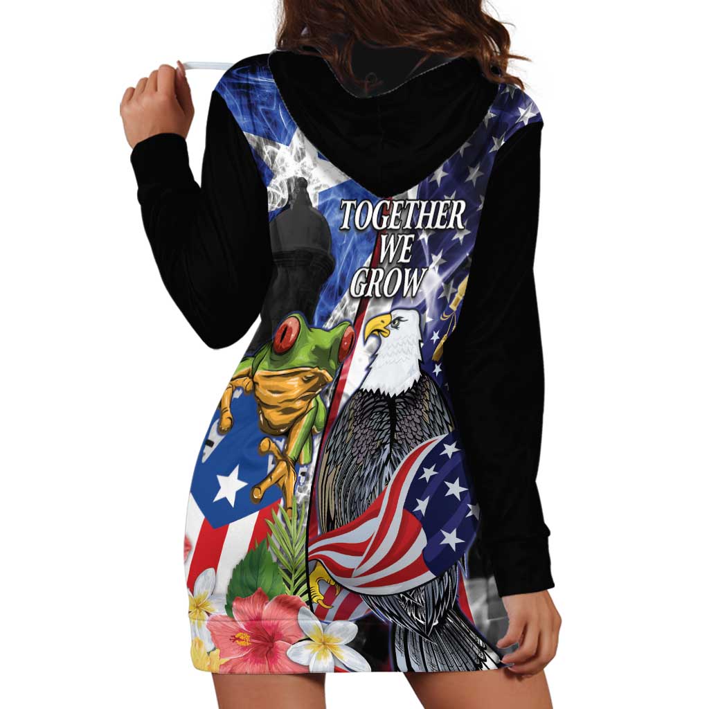 United States Puerto Rico Hoodie Dress USA Eagle Coqui Drum Tropical Flowers - Wonder Print Shop