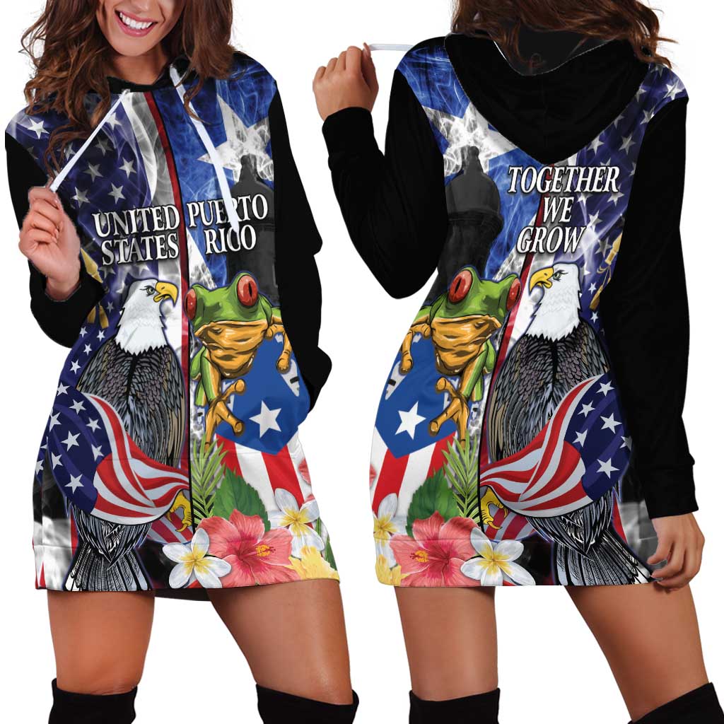United States Puerto Rico Hoodie Dress USA Eagle Coqui Drum Tropical Flowers - Wonder Print Shop