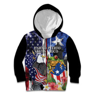United States Puerto Rico Kid Hoodie USA Eagle Coqui Drum Tropical Flowers - Wonder Print Shop