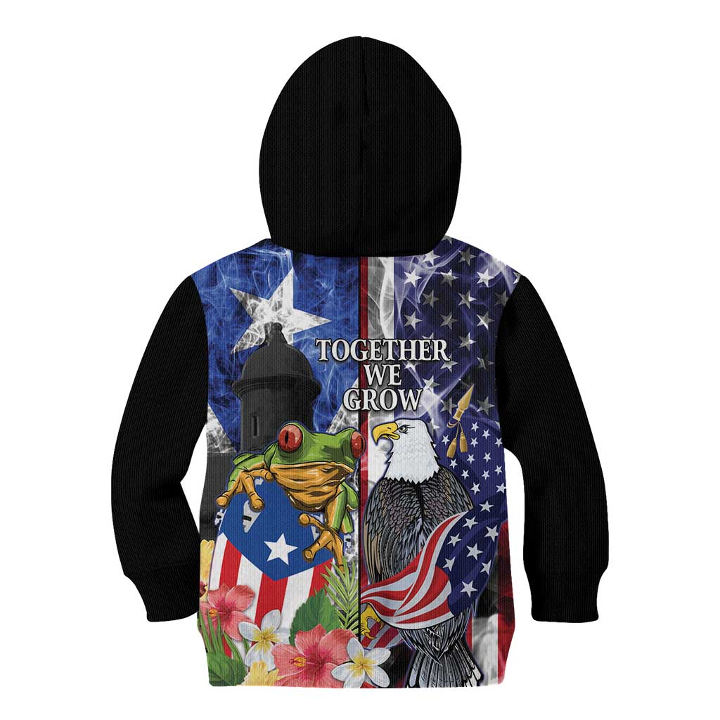 United States Puerto Rico Kid Hoodie USA Eagle Coqui Drum Tropical Flowers - Wonder Print Shop
