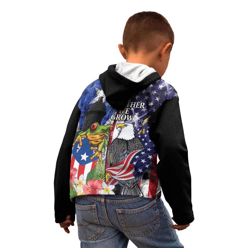 United States Puerto Rico Kid Hoodie USA Eagle Coqui Drum Tropical Flowers - Wonder Print Shop