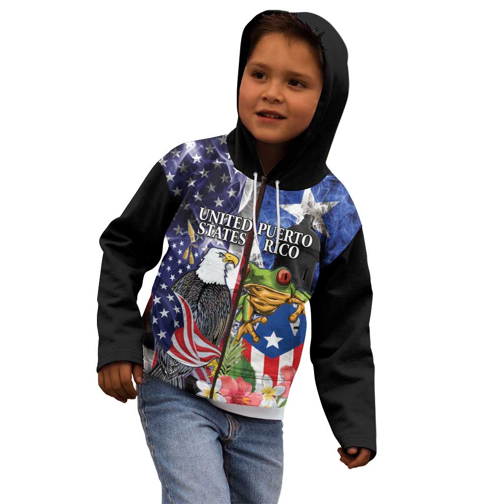 United States Puerto Rico Kid Hoodie USA Eagle Coqui Drum Tropical Flowers - Wonder Print Shop