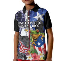 United States Puerto Rico Kid Polo Shirt USA Eagle Coqui Drum Tropical Flowers - Wonder Print Shop