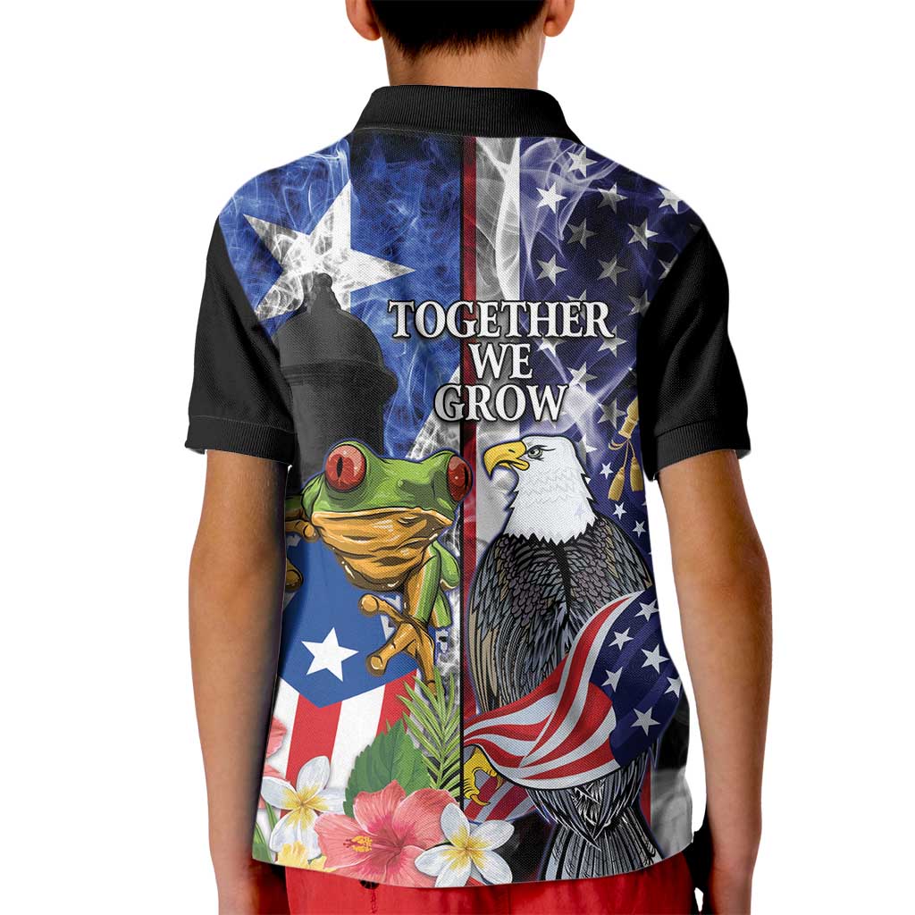 United States Puerto Rico Kid Polo Shirt USA Eagle Coqui Drum Tropical Flowers - Wonder Print Shop