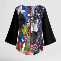 United States Puerto Rico Kimono Sleeve Blouse USA Eagle Coqui Drum Tropical Flowers - Wonder Print Shop