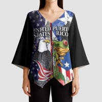 United States Puerto Rico Kimono Sleeve Blouse USA Eagle Coqui Drum Tropical Flowers - Wonder Print Shop