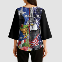 United States Puerto Rico Kimono Sleeve Blouse USA Eagle Coqui Drum Tropical Flowers - Wonder Print Shop