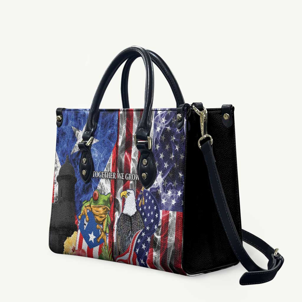 United States Puerto Rico Leather Bag USA Eagle Coqui Drum Tropical Flowers - Wonder Print Shop