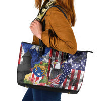 United States Puerto Rico Leather Tote Bag USA Eagle Coqui Drum Tropical Flowers - Wonder Print Shop