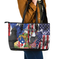 United States Puerto Rico Leather Tote Bag USA Eagle Coqui Drum Tropical Flowers - Wonder Print Shop