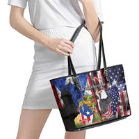 United States Puerto Rico Leather Tote Bag USA Eagle Coqui Drum Tropical Flowers - Wonder Print Shop