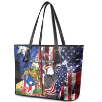 United States Puerto Rico Leather Tote Bag USA Eagle Coqui Drum Tropical Flowers - Wonder Print Shop