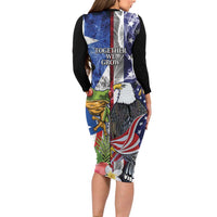 United States Puerto Rico Long Sleeve Bodycon Dress USA Eagle Coqui Drum Tropical Flowers - Wonder Print Shop