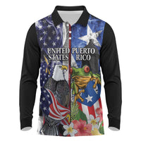United States Puerto Rico Long Sleeve Polo Shirt USA Eagle Coqui Drum Tropical Flowers - Wonder Print Shop
