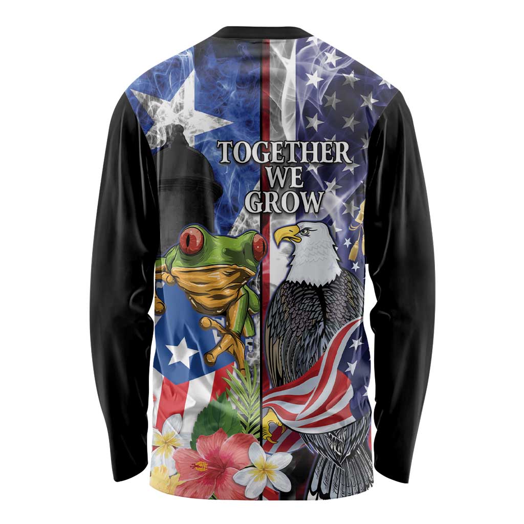 United States Puerto Rico Long Sleeve Shirt USA Eagle Coqui Drum Tropical Flowers - Wonder Print Shop