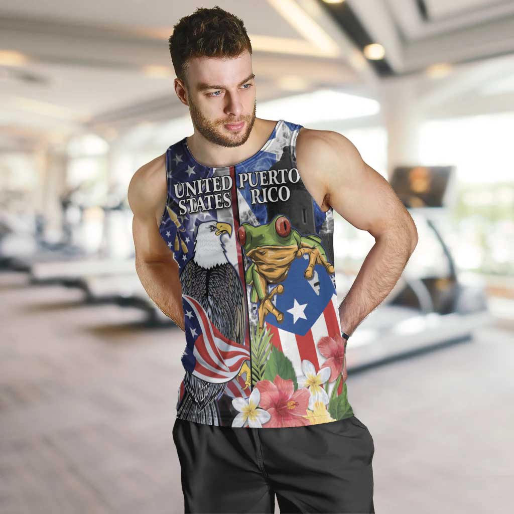 United States Puerto Rico Men Tank Top USA Eagle Coqui Drum Tropical Flowers - Wonder Print Shop