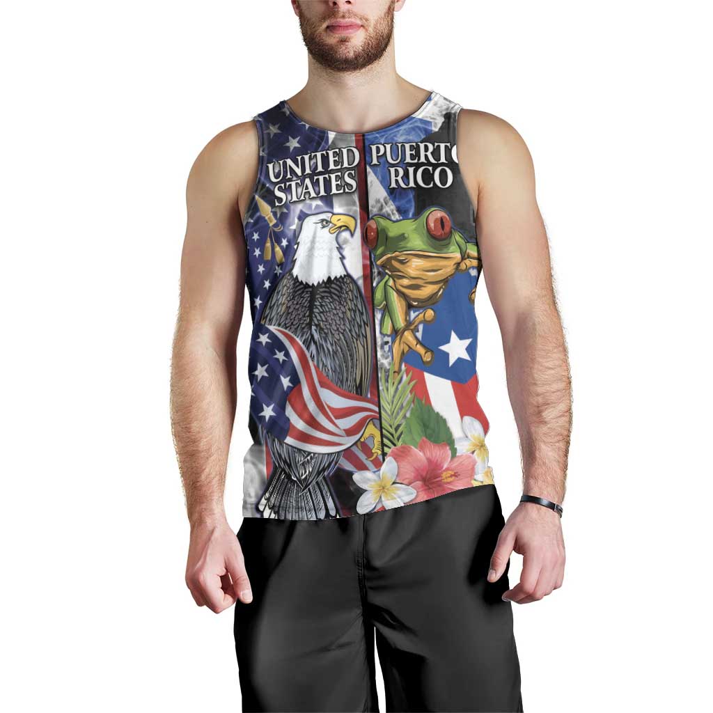 United States Puerto Rico Men Tank Top USA Eagle Coqui Drum Tropical Flowers - Wonder Print Shop