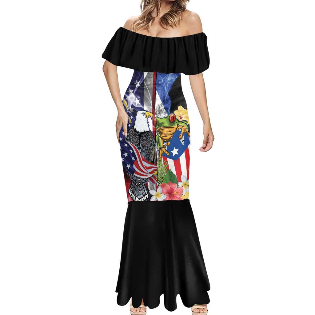 United States Puerto Rico Mermaid Dress USA Eagle Coqui Drum Tropical Flowers - Wonder Print Shop