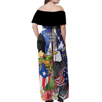 United States Puerto Rico Off Shoulder Maxi Dress USA Eagle Coqui Drum Tropical Flowers - Wonder Print Shop