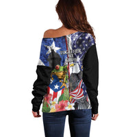 United States Puerto Rico Off Shoulder Sweater USA Eagle Coqui Drum Tropical Flowers - Wonder Print Shop
