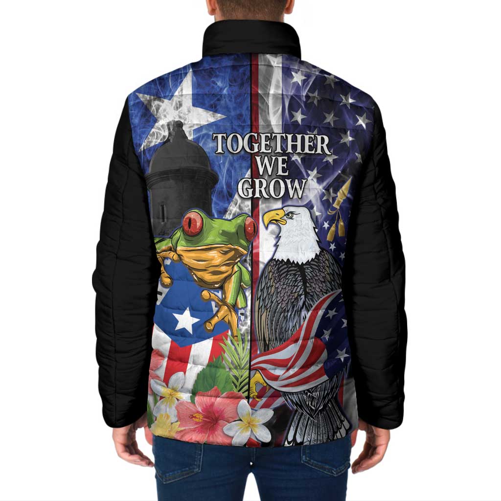 United States Puerto Rico Padded Jacket USA Eagle Coqui Drum Tropical Flowers - Wonder Print Shop