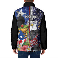 United States Puerto Rico Padded Jacket USA Eagle Coqui Drum Tropical Flowers - Wonder Print Shop