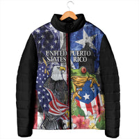 United States Puerto Rico Padded Jacket USA Eagle Coqui Drum Tropical Flowers - Wonder Print Shop