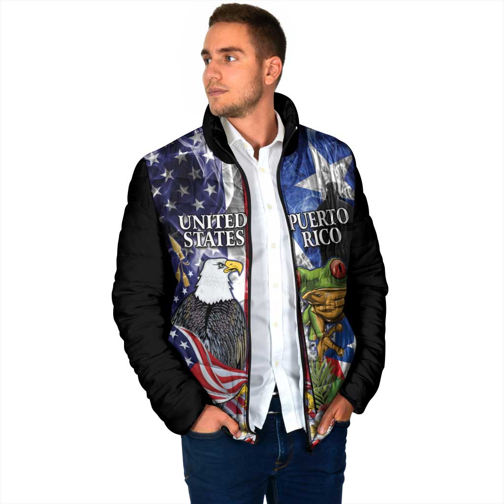 United States Puerto Rico Padded Jacket USA Eagle Coqui Drum Tropical Flowers - Wonder Print Shop