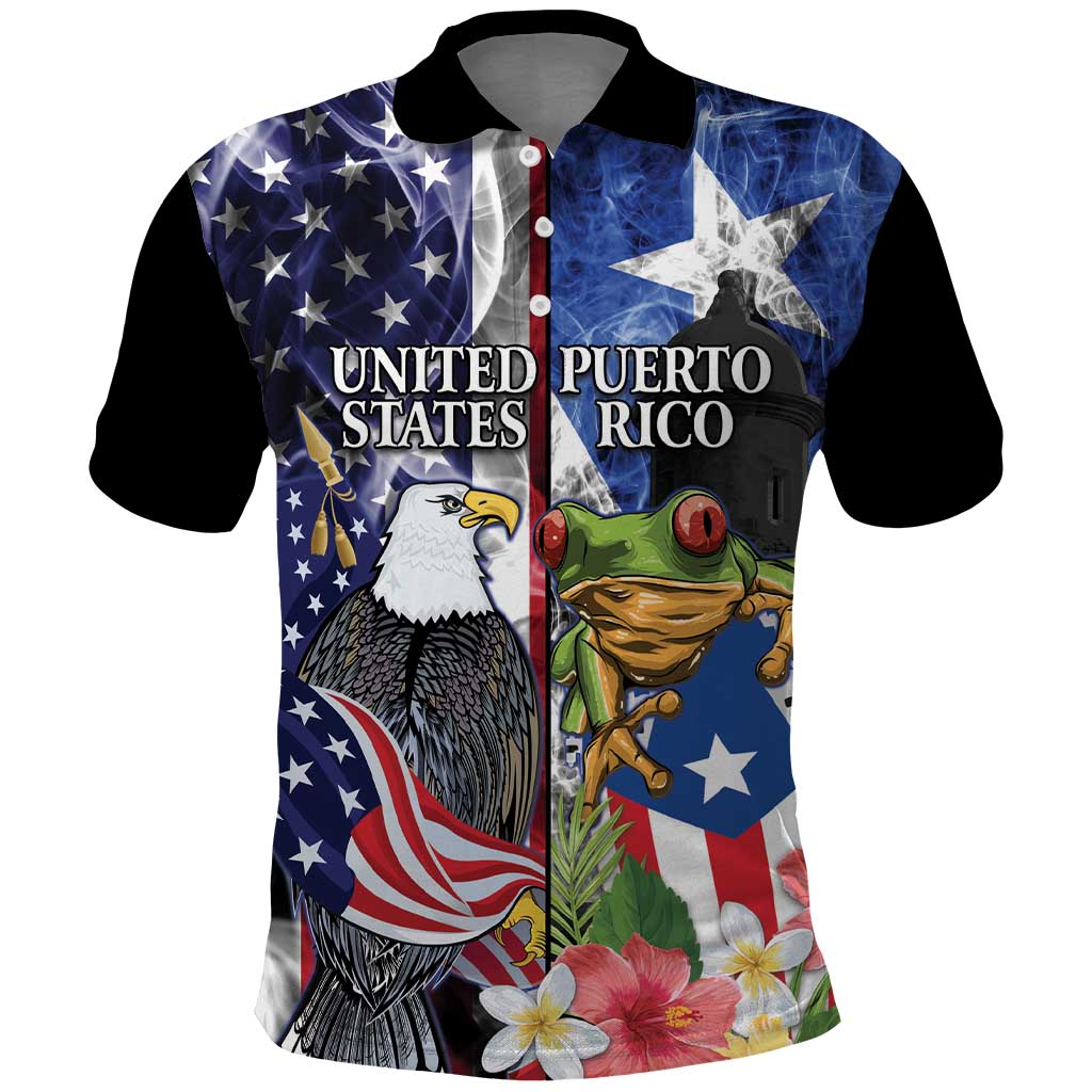 United States Puerto Rico Polo Shirt USA Eagle Coqui Drum Tropical Flowers - Wonder Print Shop