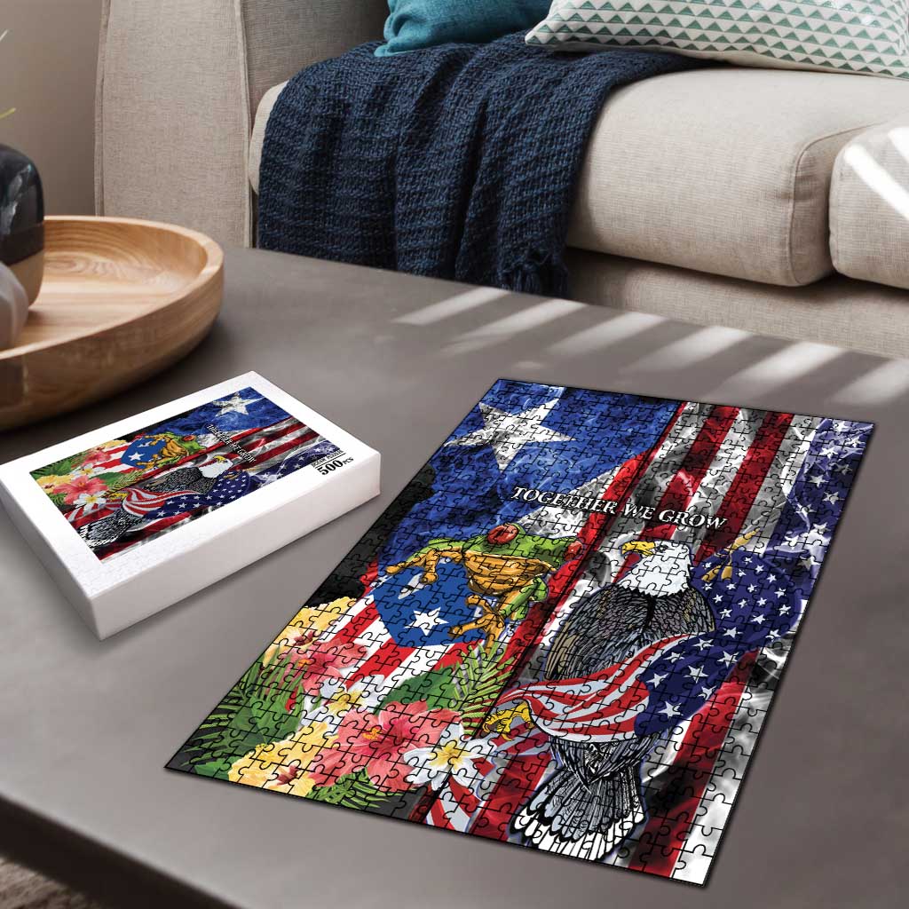 United States Puerto Rico Puzzle USA Eagle Coqui Drum Tropical Flowers - Wonder Print Shop