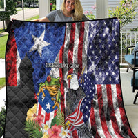 United States Puerto Rico Quilt USA Eagle Coqui Drum Tropical Flowers - Wonder Print Shop