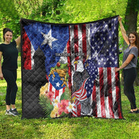 United States Puerto Rico Quilt USA Eagle Coqui Drum Tropical Flowers - Wonder Print Shop