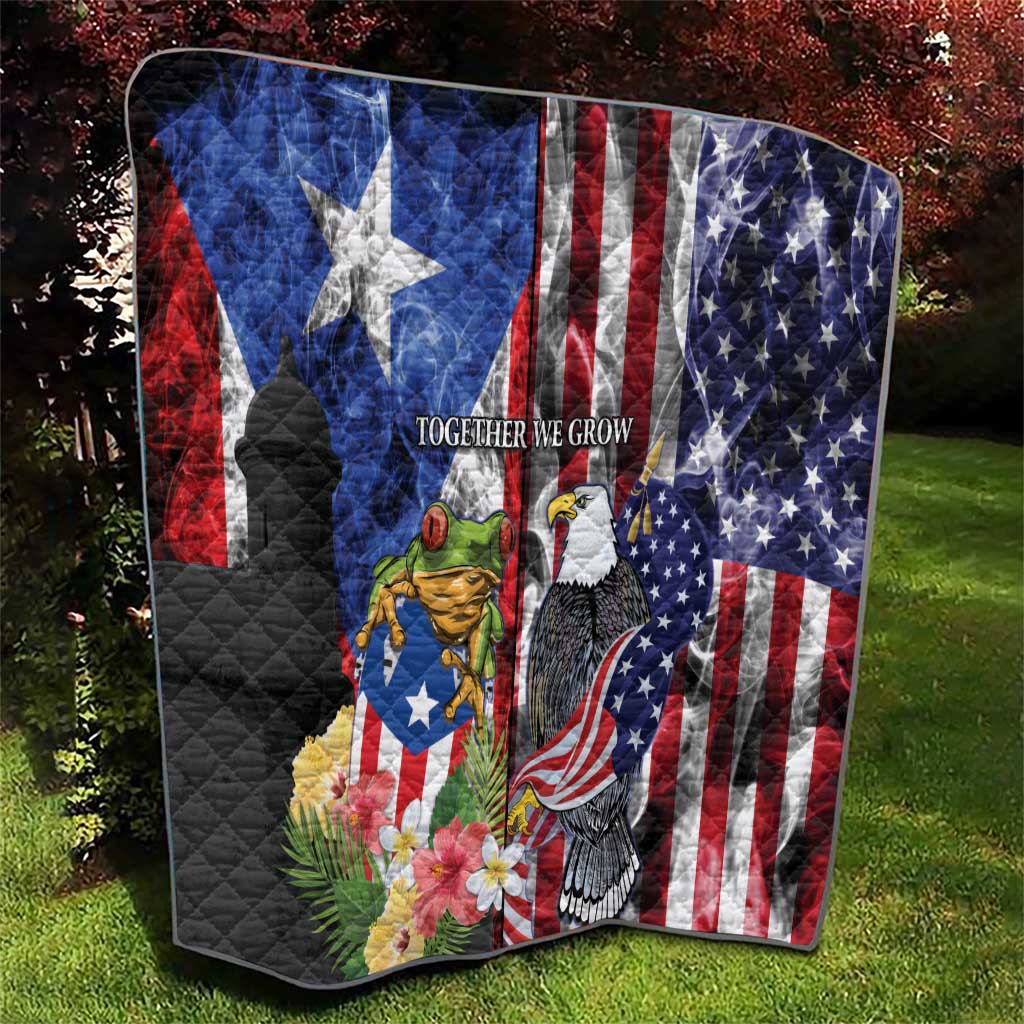 United States Puerto Rico Quilt USA Eagle Coqui Drum Tropical Flowers - Wonder Print Shop