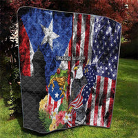 United States Puerto Rico Quilt USA Eagle Coqui Drum Tropical Flowers - Wonder Print Shop