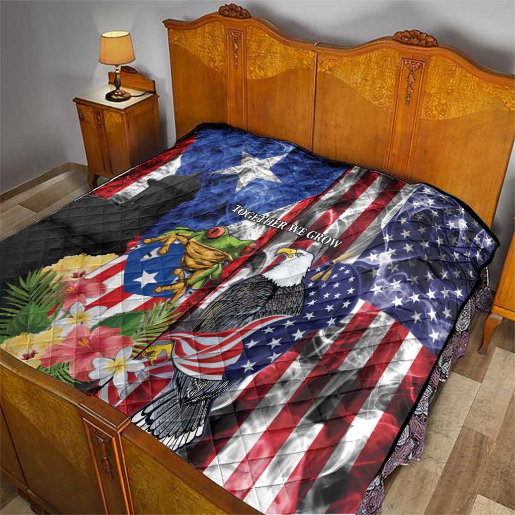 United States Puerto Rico Quilt USA Eagle Coqui Drum Tropical Flowers - Wonder Print Shop